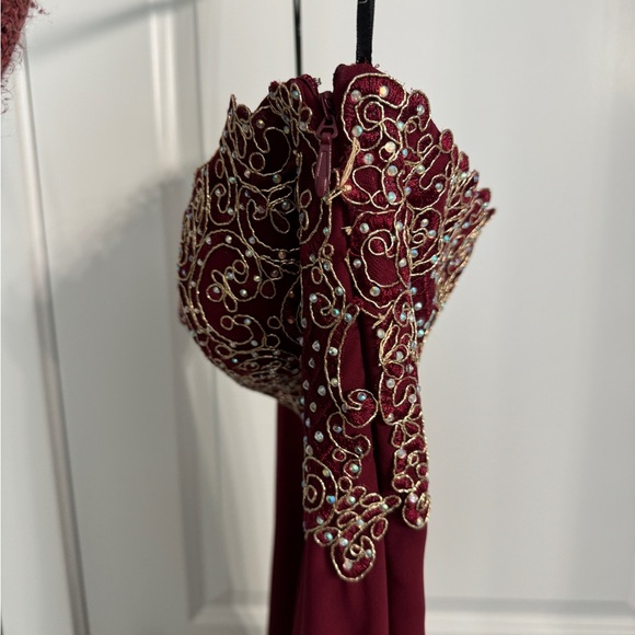 Lulu's Red and Gold Embellished Strapless Gown - Picture 4 of 5